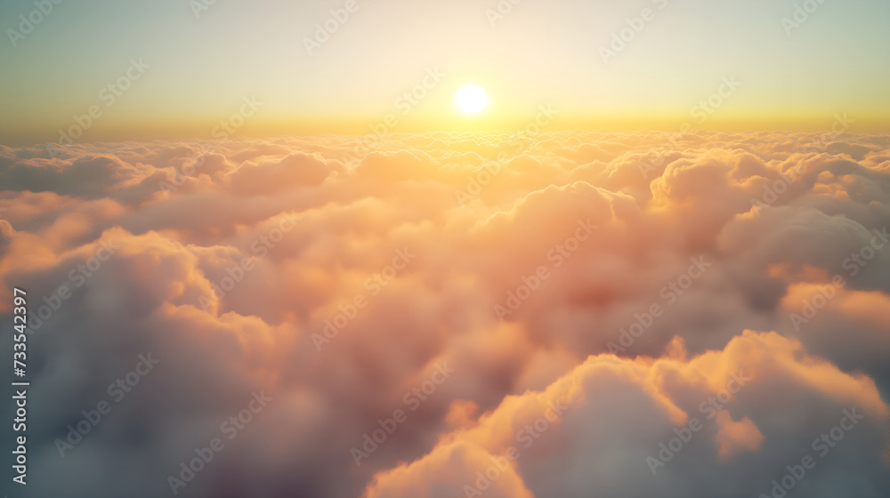 Soft Glow Above: Aerial Photography Showcasing Sun's Radiance in Cloudy Sky with Natural Light