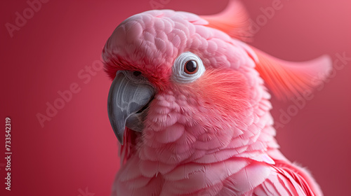 Photo of a pink bird, pink cockatoo, with pink background photo