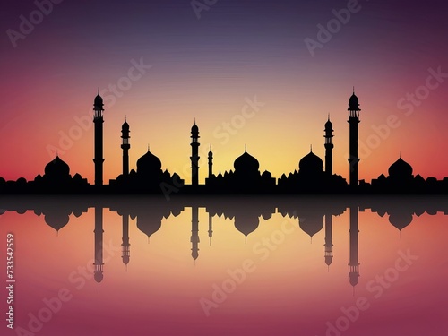 Mosque silhouette with Gradient vibrant color background © IMAGIFA