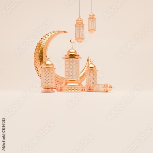 3D Render Ramadan Background with lantern and islamic ornaments for social media post template