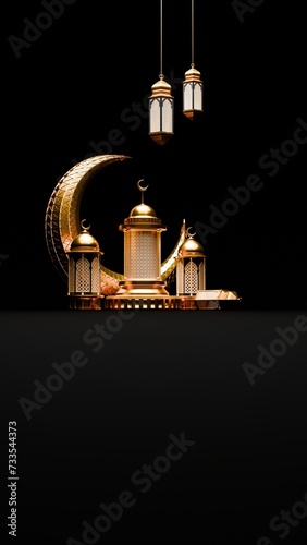 3D Render Ramadan Background with lantern and islamic ornaments for social media story
