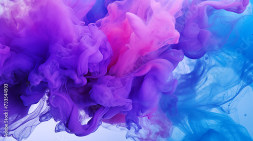 Abstract vivid background. Photo of Ink in water. Colorful smoke. Purple blue and pink smooth paint stains. Backdrop with space for text. Eye-catching background for social media and printing design. 