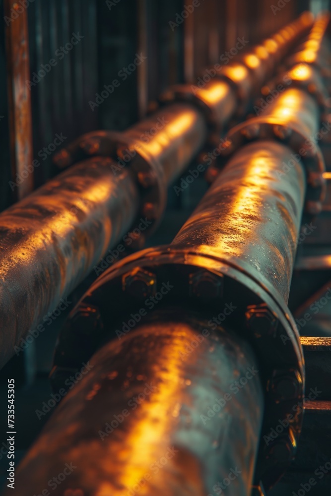 Pipeline and pipe rack of petroleum and natural gas transportation pipeline to the industrial refinery, petroleum organization delivering resources production Pipeline and pipe rack of petroleum and natural gas transportation pipeline to the industrial refinery, petroleum organization delivering resources production