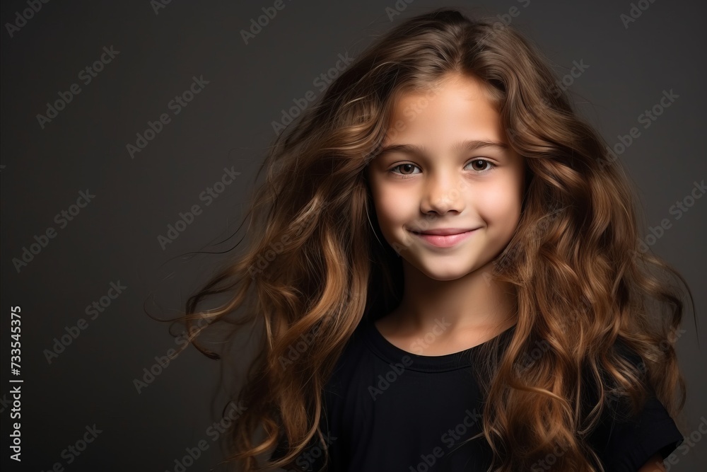 Portrait of a cute little girl with long curly hair over dark background Portrait of a cute little girl with long curly hair over dark background