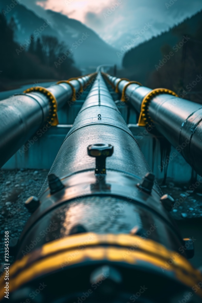 Pipeline and pipe rack of petroleum and natural gas transportation pipeline to the industrial refinery, petroleum organization delivering resources production Pipeline and pipe rack of petroleum and natural gas transportation pipeline to the industrial refinery, petroleum organization delivering resources production