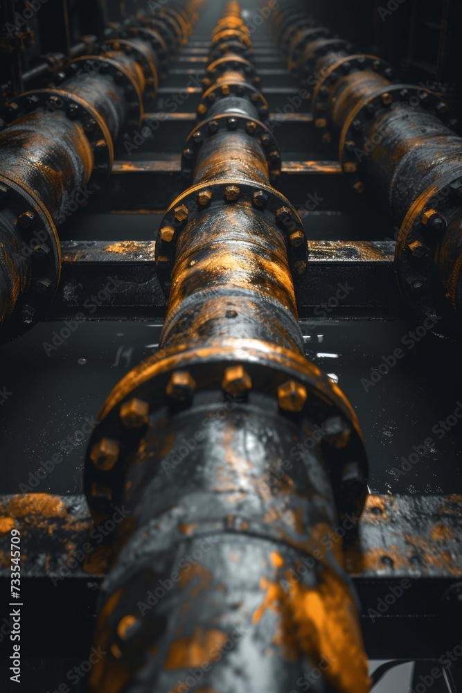 Pipeline and pipe rack of petroleum and natural gas transportation pipeline to the industrial refinery, petroleum organization delivering resources production Pipeline and pipe rack of petroleum and natural gas transportation pipeline to the industrial refinery, petroleum organization delivering resources production