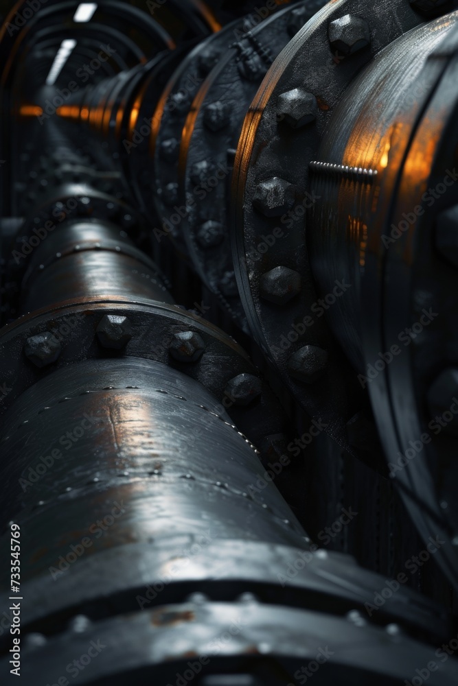 Fototapeta premium Pipeline and pipe rack of petroleum and natural gas transportation pipeline to the industrial refinery, petroleum organization delivering resources production