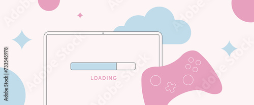 Explore Game Streaming. Seamless cloud gaming in web browser. Minimal latency, high picture quality, fast data transfer. Play any game, anywhere, with joystick or gamepad. Vector header illustration
