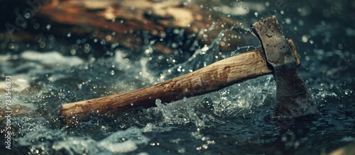 Immerse the ax in water to hinder it from coming loose. photo