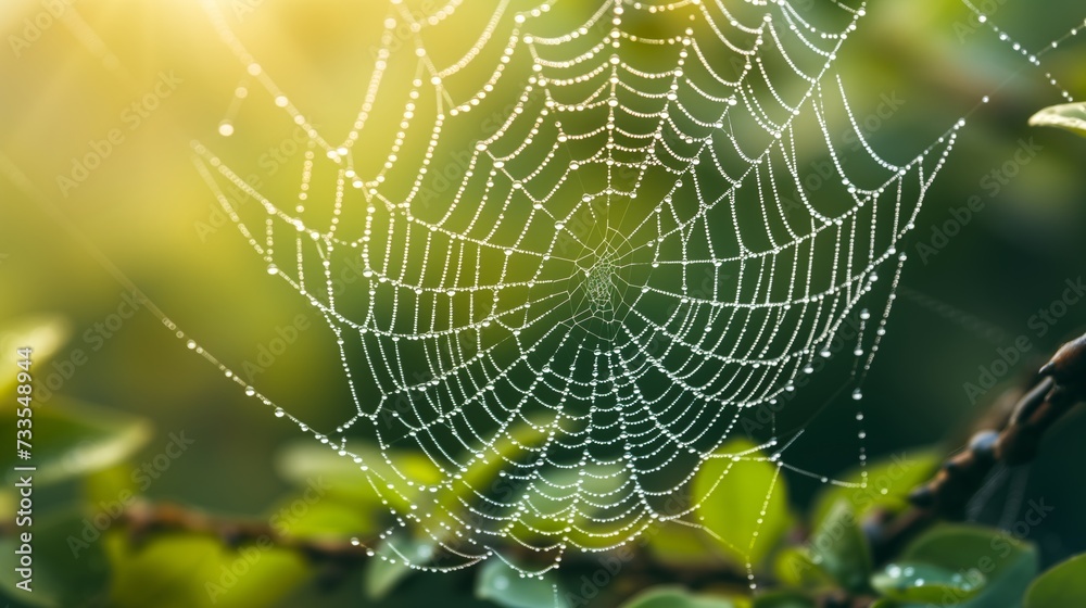 Interlinked Dew Beads on Spiderweb