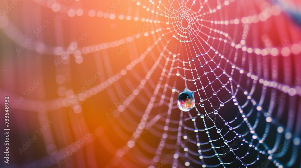 Naklejka premium Early Light Reflecting on Dewy Web