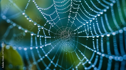 Close-Up of Water Drops on a Spun Silk Web