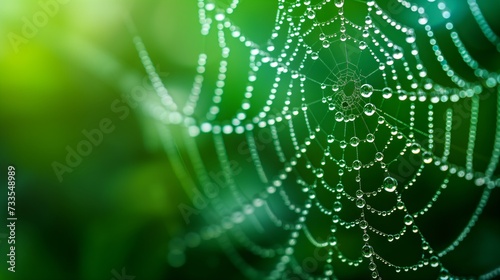 Water Beads Woven into Spiders Web © Yaroslav Herhalo