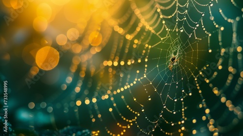 The Golden Symphony of Dew on Spiderweb