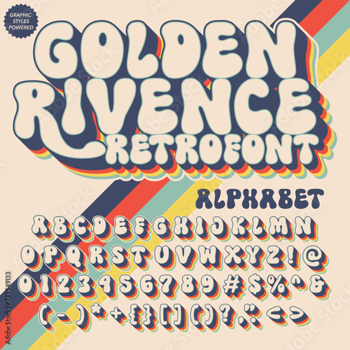 Color Version Golden Rivence groovy vintage retro bold Font alphabet