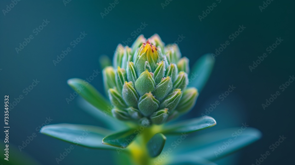The serene beauty of a budding flower, captured in macro, with droplets of dew adding a fresh essence.