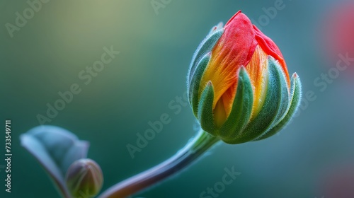 Dew magnifies the intricate details of a flower bud's petals in this macro photograph.