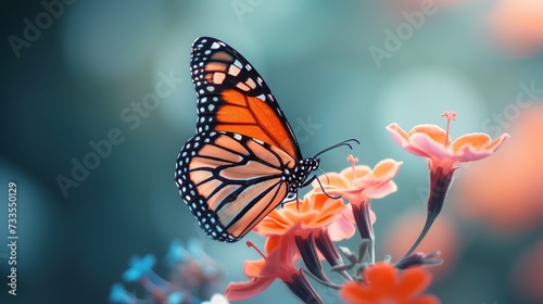The vibrant ecosystem of a garden is embodied in the image of a butterfly on a blooming flower.