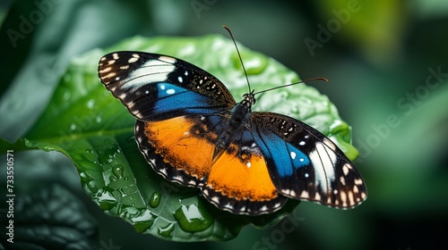 A butterfly's presence among tropical plants showcases the intricate balance of the ecosystem.