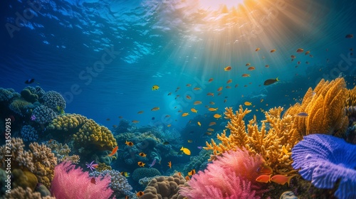 Ocean floor teeming with life, showcasing the diversity of coral species.