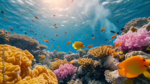 Snorkelers' delight: a close-up view of a vibrant underwater coral landscape.