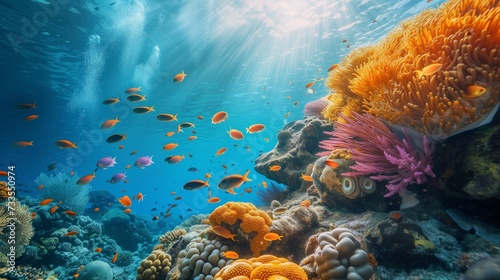 Oceanic biodiversity on full display within a thriving coral ecosystem.