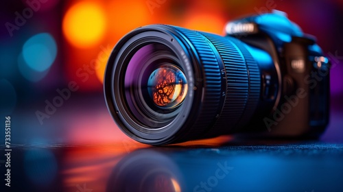 Precision optics captured in the detailed glass of a professional camera lens.