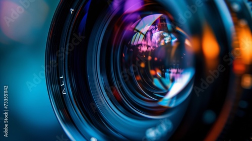 Lens flare enhancing the sharp, high-quality glass of a camera zoom lens.