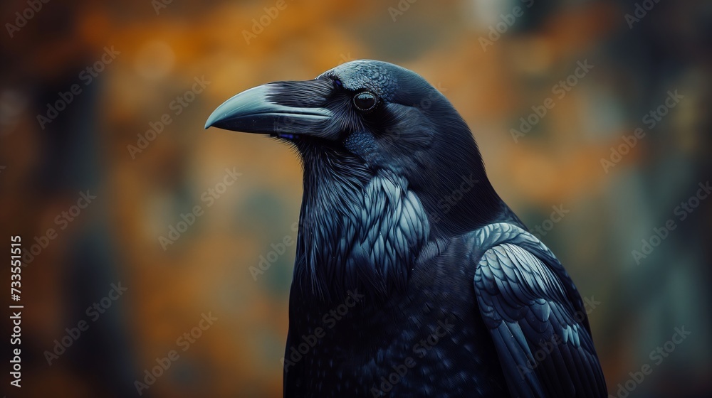 Fototapeta premium Bird of prey in repose, the raven's solitary figure exudes strength and mystique.