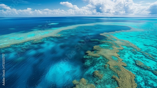 A drone captures the sprawling natural wonder of the Barrier Reef's coral ecosystem.