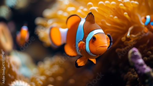 A clownfish's bright coloration, a beacon in the diverse underwater environment.
