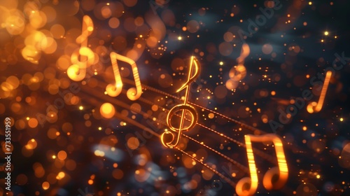 A digital rendering of melody, where notes and treble clef shine in harmony.
