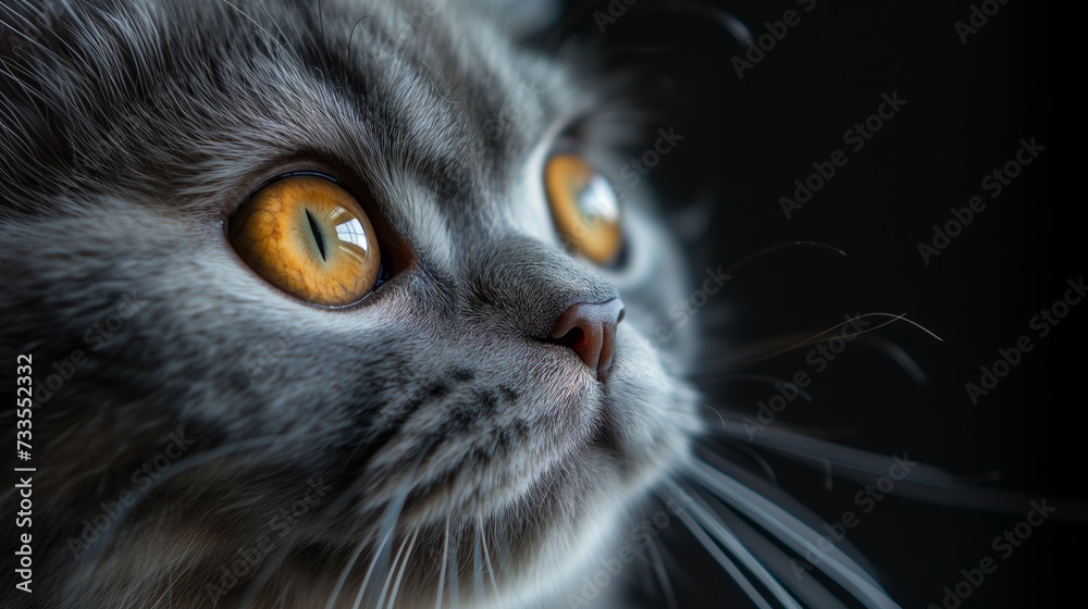 The soft, furry texture of a Scottish Fold's face is highlighted in this portrait, with the cat's gaze conveying peacefulness and contentment.