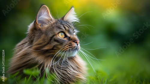 The tufted ears and intricate pattern of the Maine Coon's fur stand out in sharp focus, illustrating the breed's natural elegance and poise.