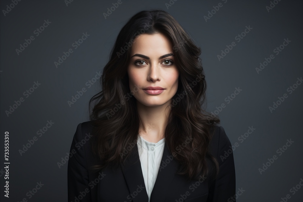 Portrait of a beautiful businesswoman in black suit, over dark background Portrait of a beautiful businesswoman in black suit, over dark background