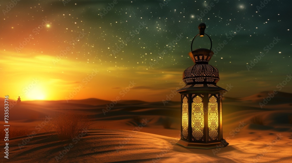 islamic lantern at desert fantasy background islamic lantern at desert fantasy background