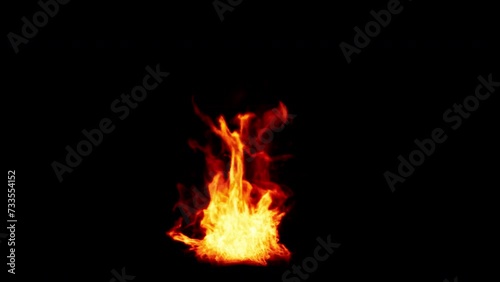 A close-up of burning flames shows the fire effects with their realistic, glowing colors, Isolated by Alpha channel, transparent background
