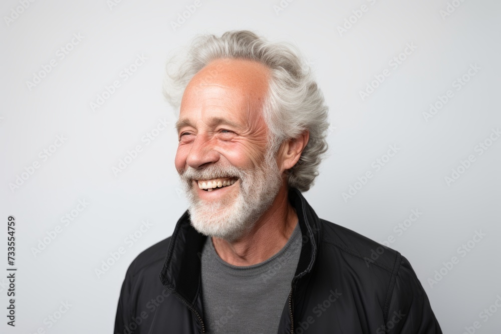 Portrait of a happy senior man smiling at the camera on grey background Portrait of a happy senior man smiling at the camera on grey background