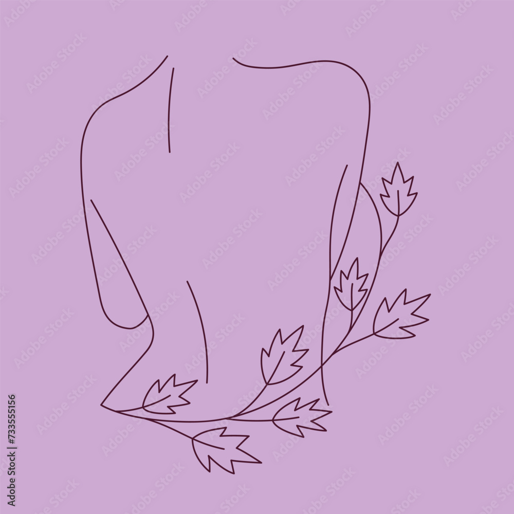 Minimal drawing of a beautiful female figure with a branch and leaves. Line style drawing. Elegant drawing of a female body and legs. Aesthetic drawing of a woman's back in a sitting pose. Minimal drawing of a beautiful female figure with a branch and leaves. Line style drawing. Elegant drawing of a female body and legs. Aesthetic drawing of a woman's back in a sitting pose.