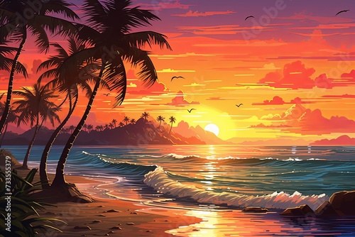 Sunset seen over beach © rushay