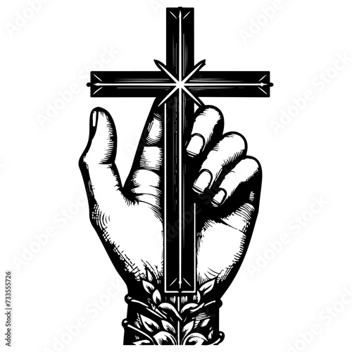Religion Christian cross icon symbol flat style. Hand drawn black line sketch grunge cross Vector illustration