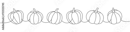 Halloween pumpkins. Set of pumpkins one line continuous drawing. Autumn halloween vegetables continuous one line illustration.