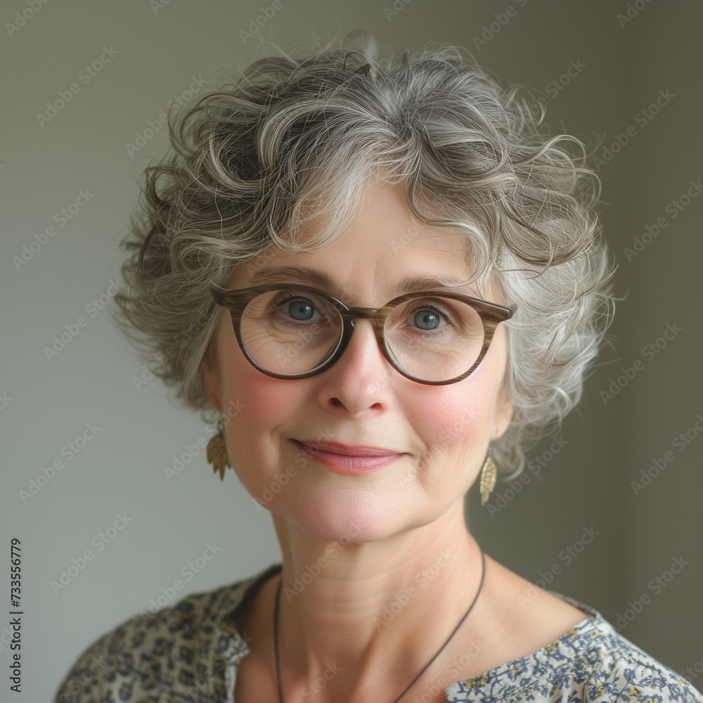 portrait of a senior woman with grey hair glasses portrait of a senior woman with grey hair glasses