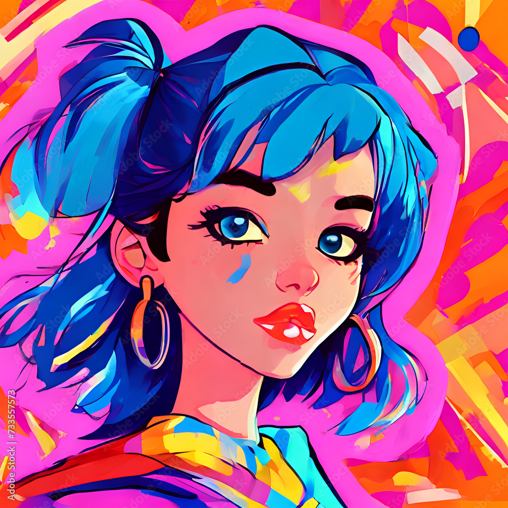 Naklejka premium girl with blue hair colorfull