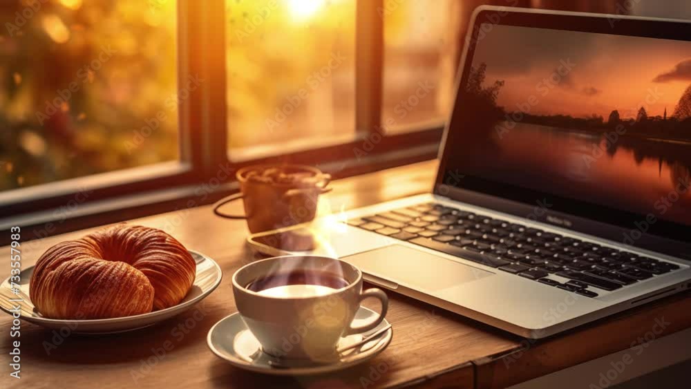Agung 4 20240205 breakfast with a cup of warm coffee on the table. seamless looping overlay 4k virtual video animation background Agung 4 20240205 breakfast with a cup of warm coffee on the table. seamless looping overlay 4k virtual video animation background