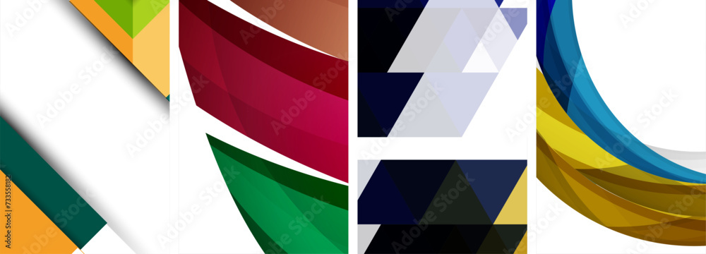 Vector posters - minimalist geometric abstract backgrounds, featuring circles, lines, and triangles in clean, modern design Vector posters - minimalist geometric abstract backgrounds, featuring circles, lines, and triangles in clean, modern design