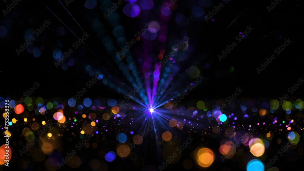 abstract background with laser lights beams, bokeh effect on dark background