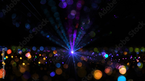 abstract background with laser lights beams, bokeh effect on dark background