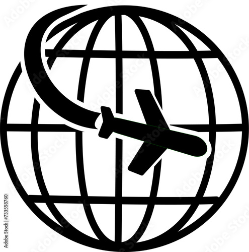 Globe and airplane icon, travel icon. Replaceable vector design.