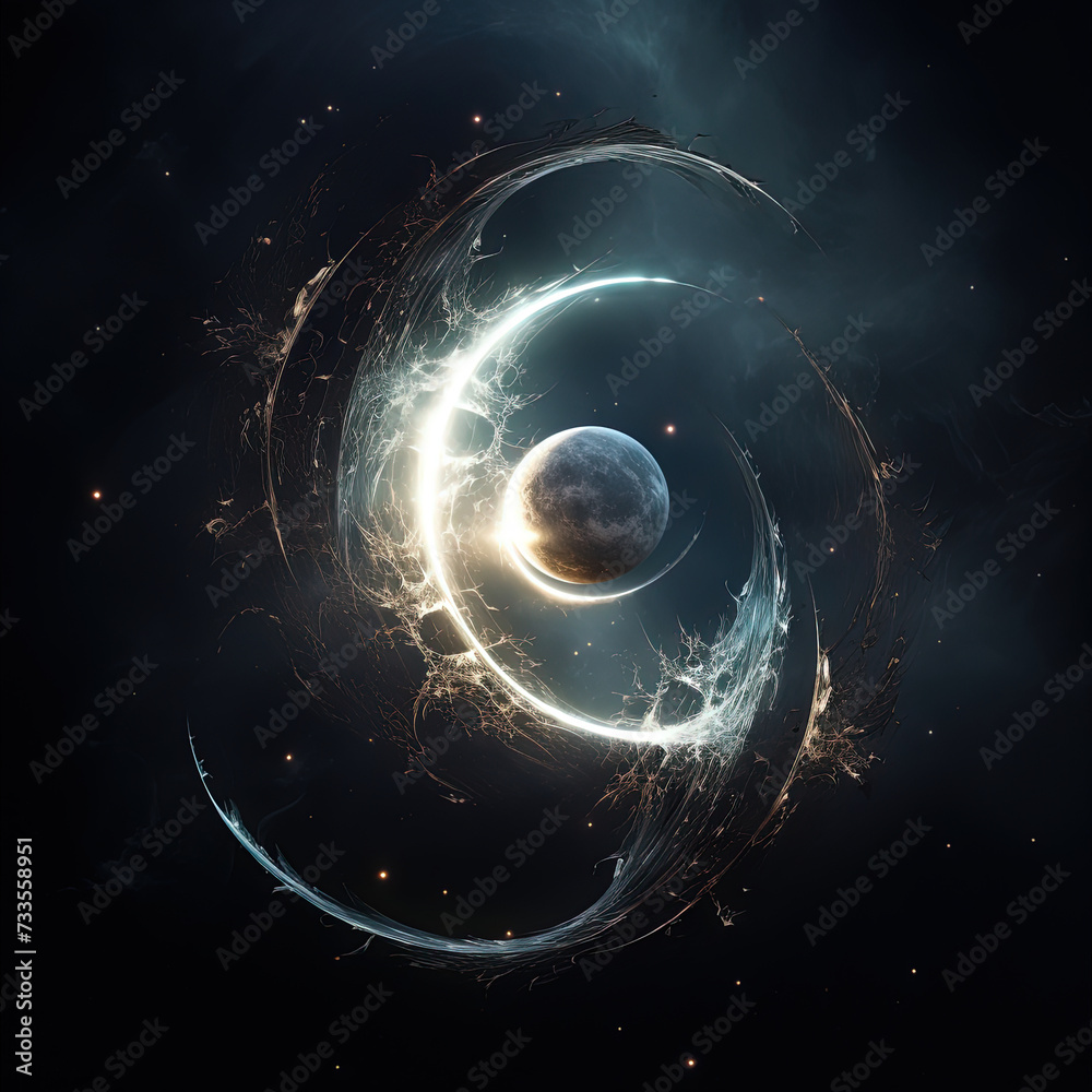 a image of a spiral with a planet in the middle